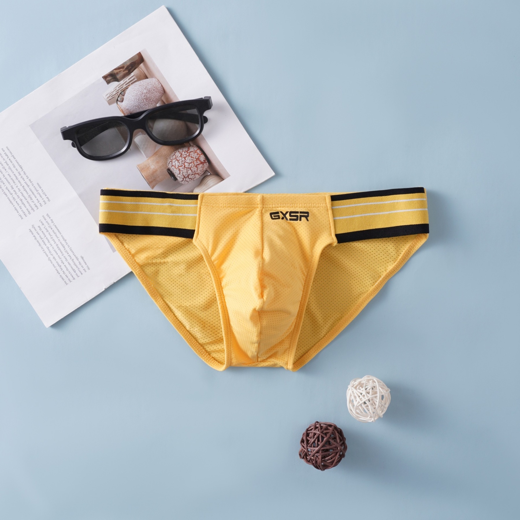 【螺紋冰絲系列】立體U凸大囊袋~新款條紋腰邊開叉不磨腿運動風男士內褲