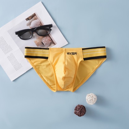 【螺紋冰絲系列】立體U凸大囊袋~新款條紋腰邊開叉不磨腿運動風男士內褲