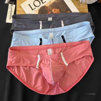 【冰絲透氣系列】2025新款網孔撞色條紋透氣U凸囊袋三角內褲