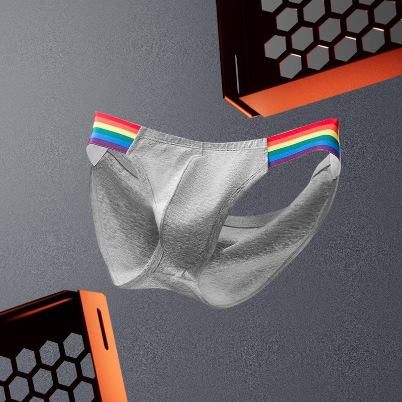 【透氣純棉系列】舒仕新款純棉彩虹性感高叉男士三角內褲