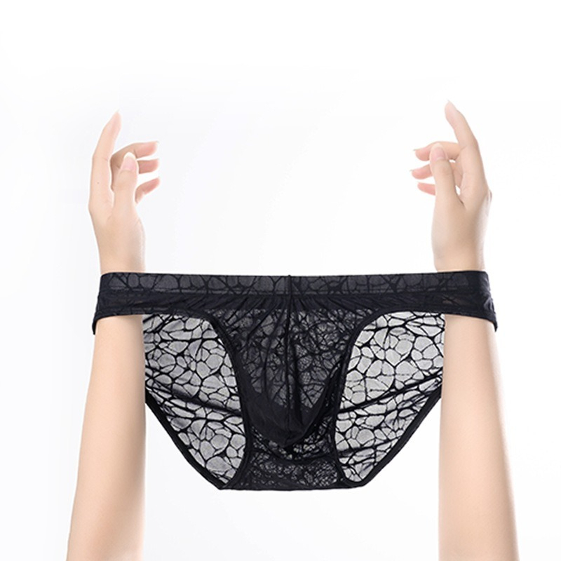 【冰感素肌紗】超薄冰絲透氣抑菌蕾絲性感男士三角内褲