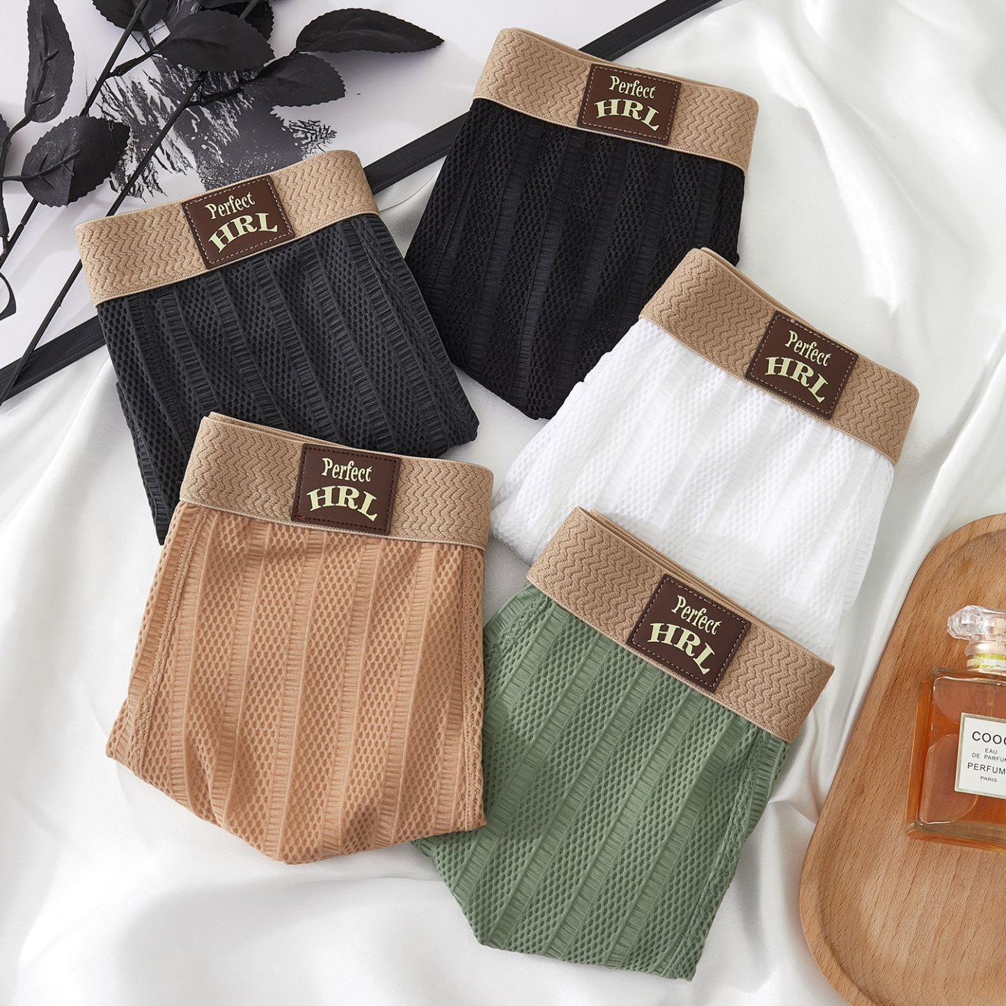 【網孔冰絲】復古輕奢條紋透氣不悶汗平角男士内褲