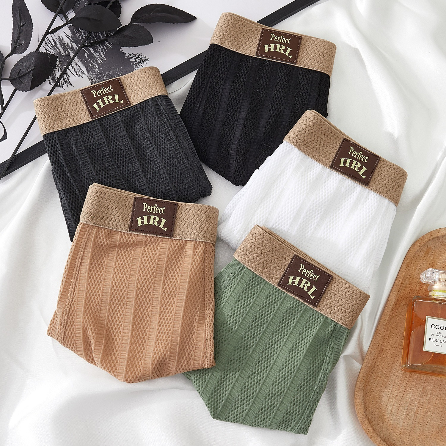 【網孔冰絲】復古輕奢條紋透氣不悶汗平角男士内褲