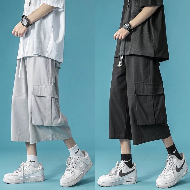 男士七分裤工装夏季薄款外穿短裤潮流阔腿裤子休闲宽松潮牌八分裤