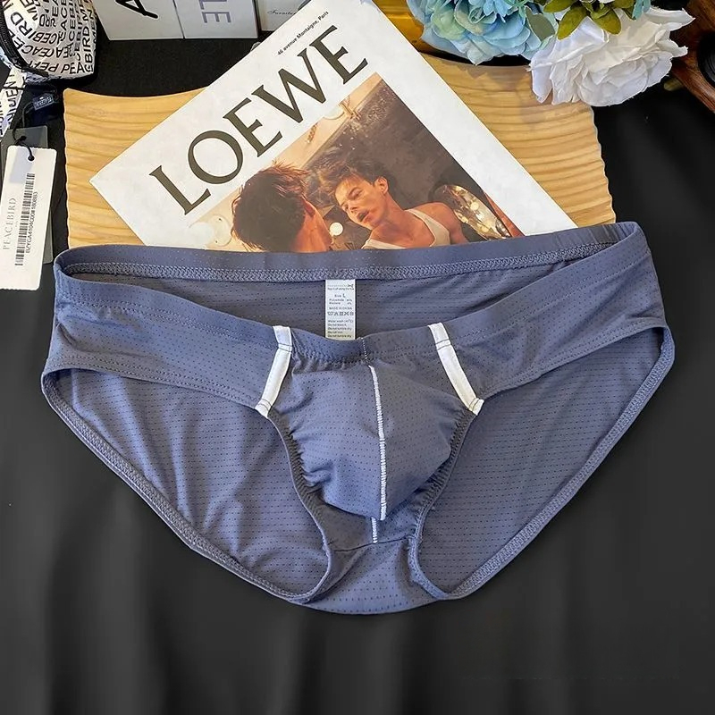 【冰絲透氣系列】2025新款網孔撞色條紋透氣U凸囊袋三角內褲