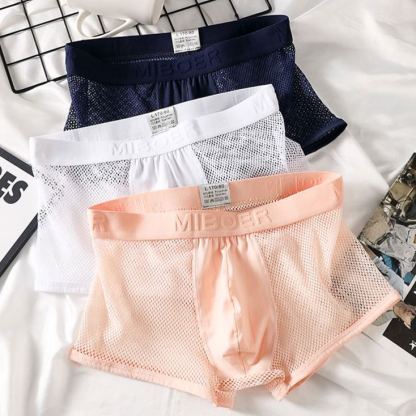 【超薄冰絲網】高彈冰絲透氣網格棉襠低腰性感平角男士內褲