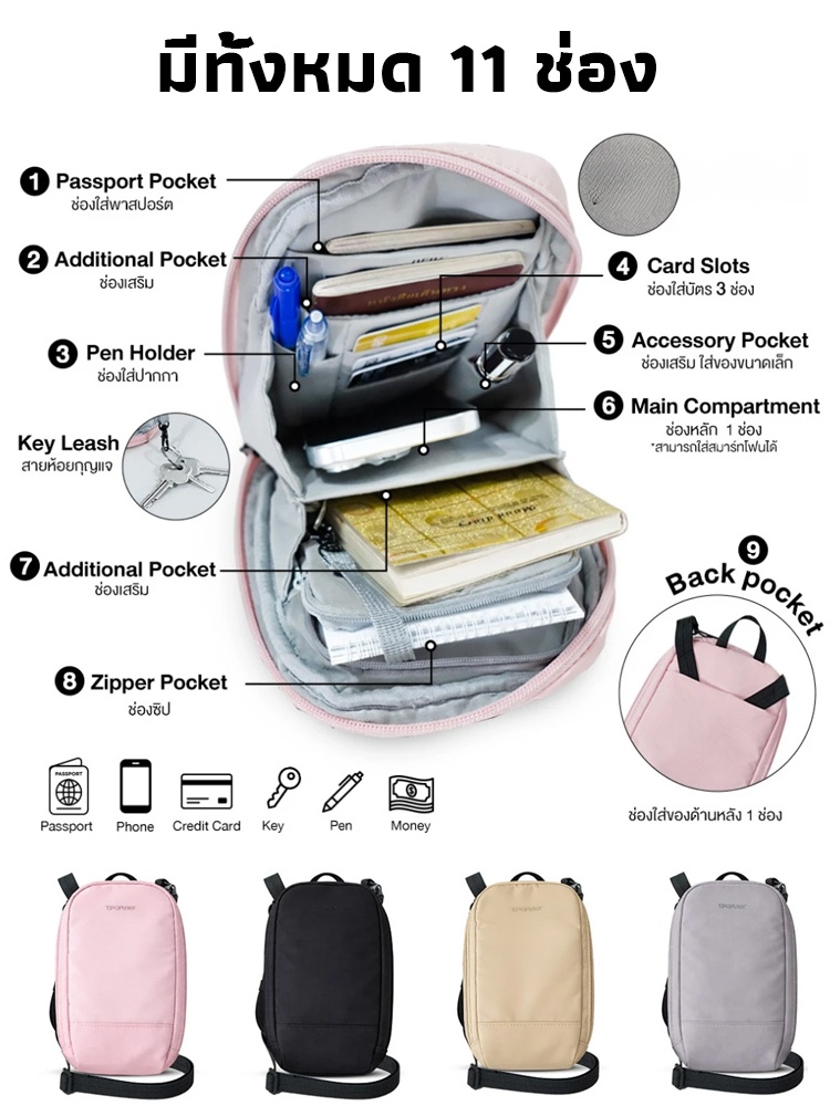 กระเป๋าสะพายข้างกันขโมยแบบมีหลายช่อง