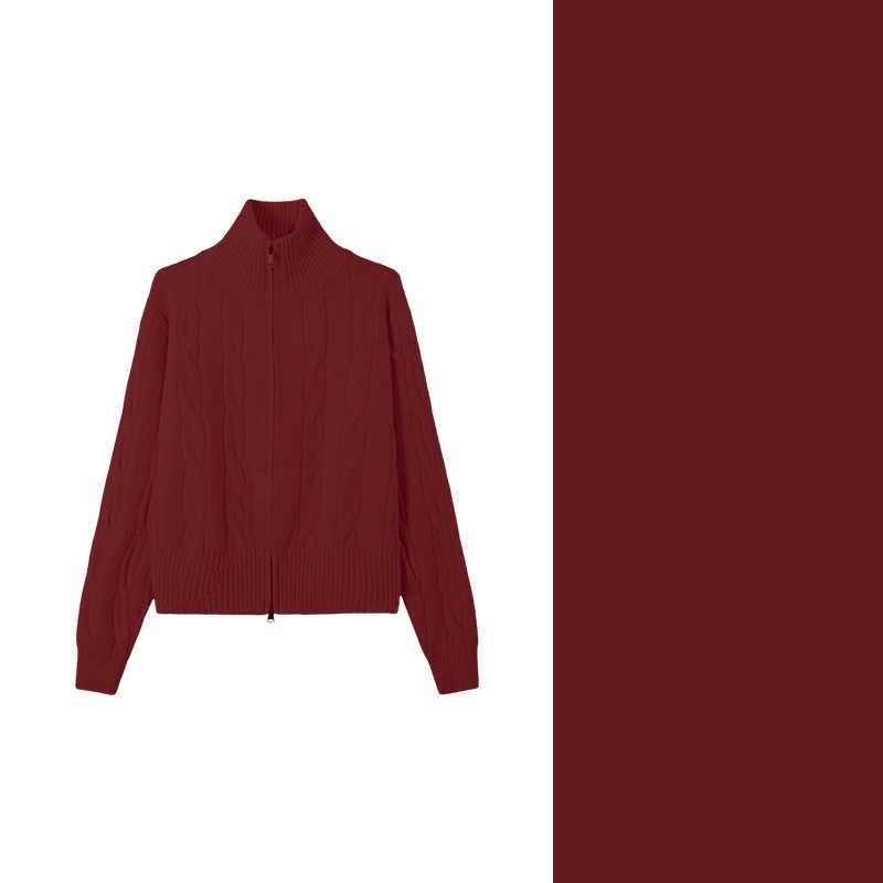 【? แต่งซิปรูดได้2ด้าน สีน่ารักมาก】เสื้อคลุมไหมพรมถักลายเคเบิลสุดคิวท์