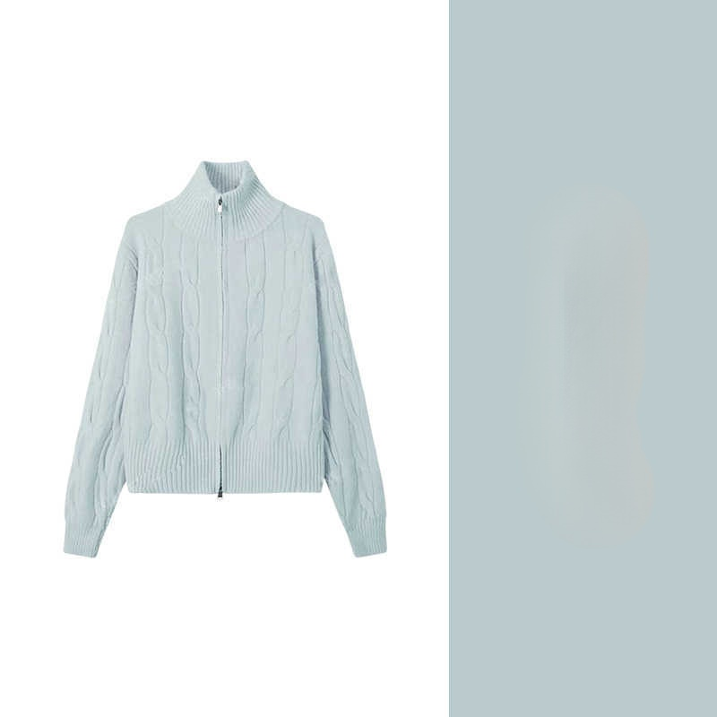 【? แต่งซิปรูดได้2ด้าน สีน่ารักมาก】เสื้อคลุมไหมพรมถักลายเคเบิลสุดคิวท์