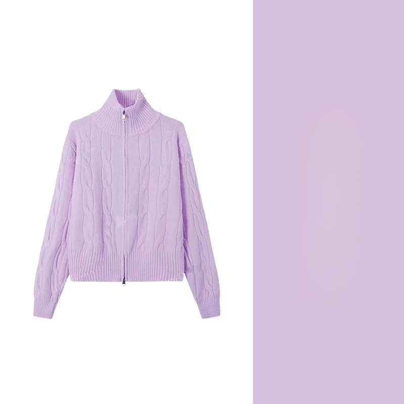 【? แต่งซิปรูดได้2ด้าน สีน่ารักมาก】เสื้อคลุมไหมพรมถักลายเคเบิลสุดคิวท์