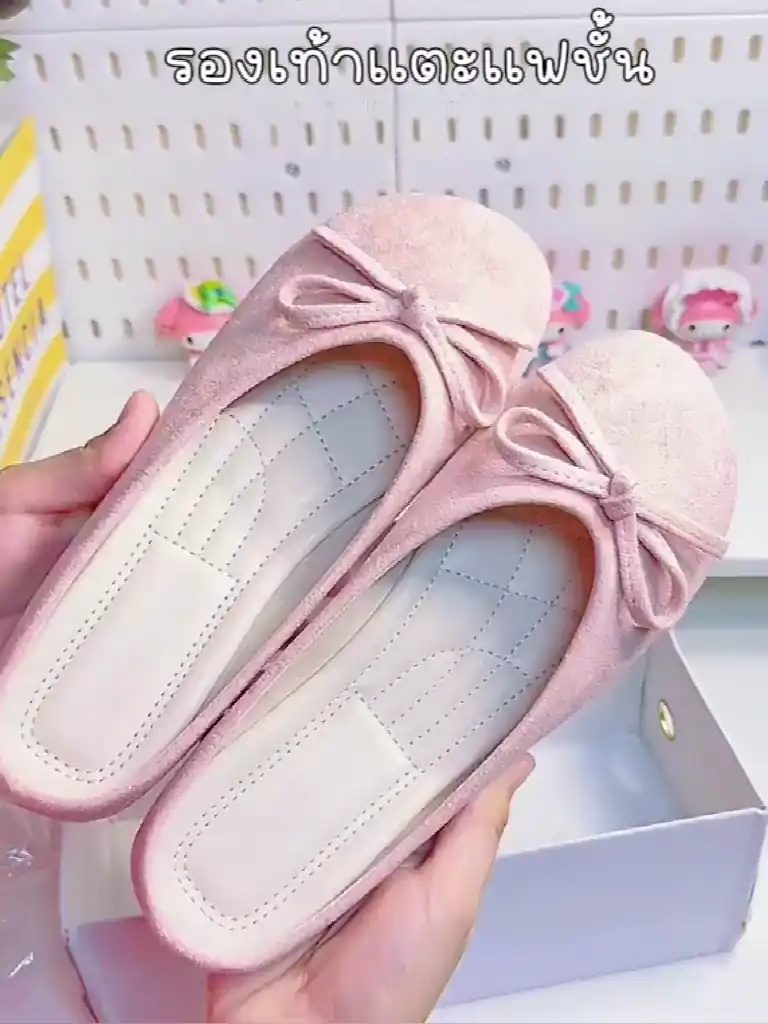 พื้นรองเท้านุ่มไม่เหนื่อยเท้า รองเท้าแตะครึ่งปิดหัวแต่งโบว์