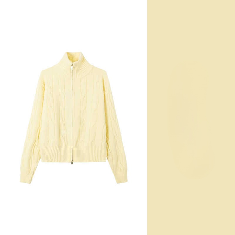 【? แต่งซิปรูดได้2ด้าน สีน่ารักมาก】เสื้อคลุมไหมพรมถักลายเคเบิลสุดคิวท์