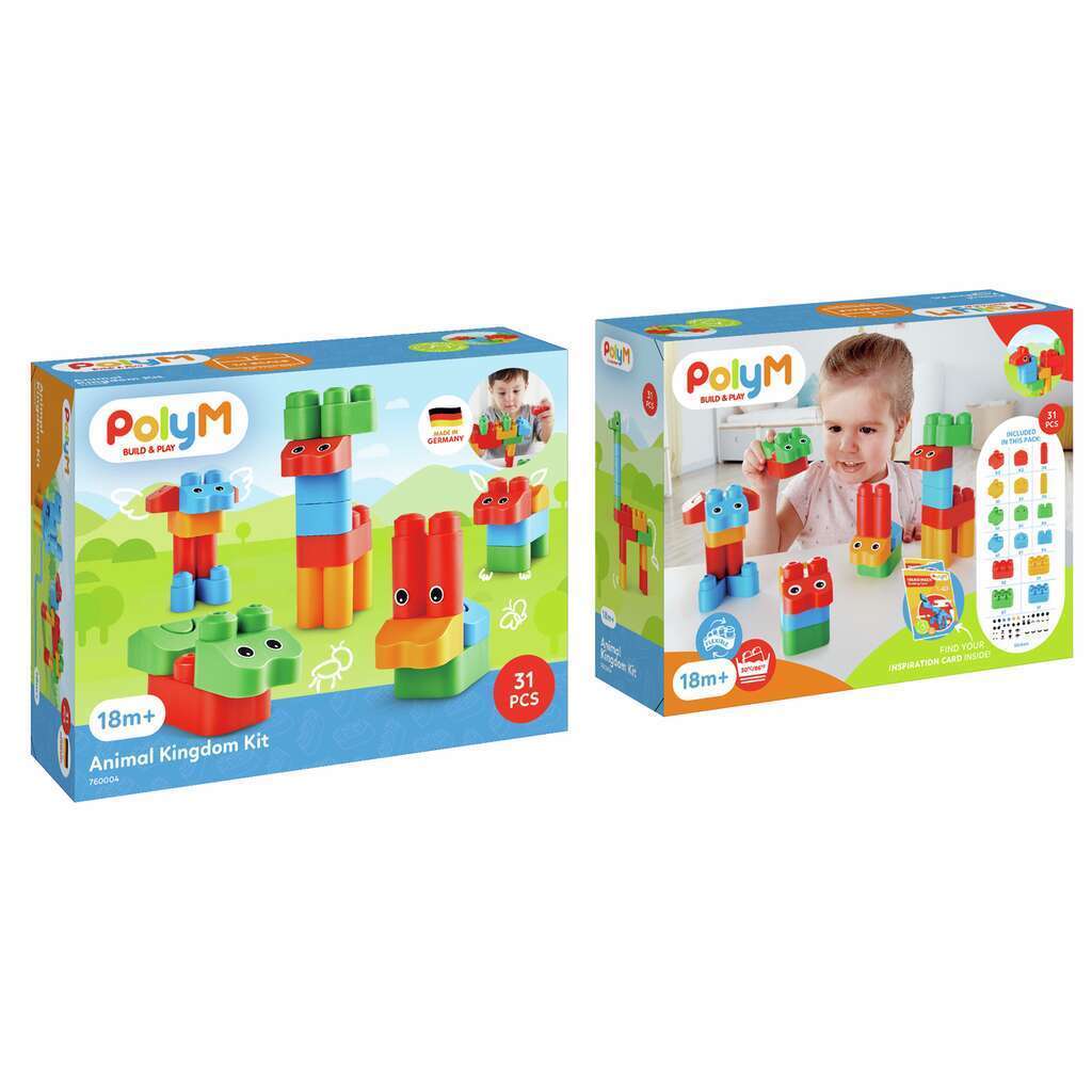 Poly M Animal Kingdom Kit 軟積木 - 動物王國套件 (31pcs) | 材質柔韌無尖角，讓孩子安心抓握與拼砌 | 適合 18 個月+