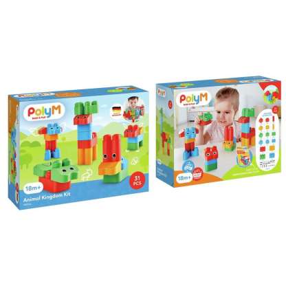 Poly M Animal Kingdom Kit 軟積木 - 動物王國套件 (31pcs) | 材質柔韌無尖角，讓孩子安心抓握與拼砌 | 適合 18 個月+