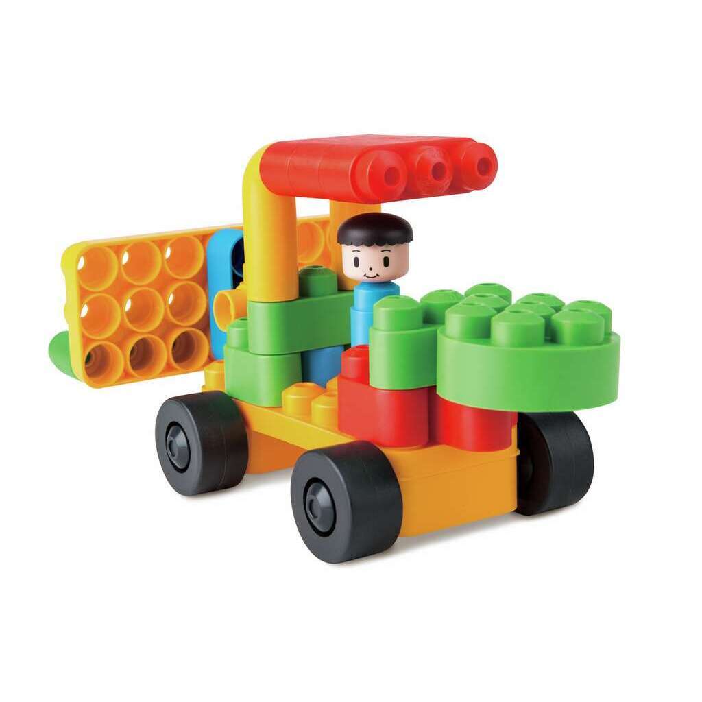 Poly M Zoo Keeper ’n’ Cars 軟積木 - 動物園管理員和汽車 (40pcs) | 材質柔韌無尖角，讓孩子安心抓握與拼砌 | 適合 18 個月+