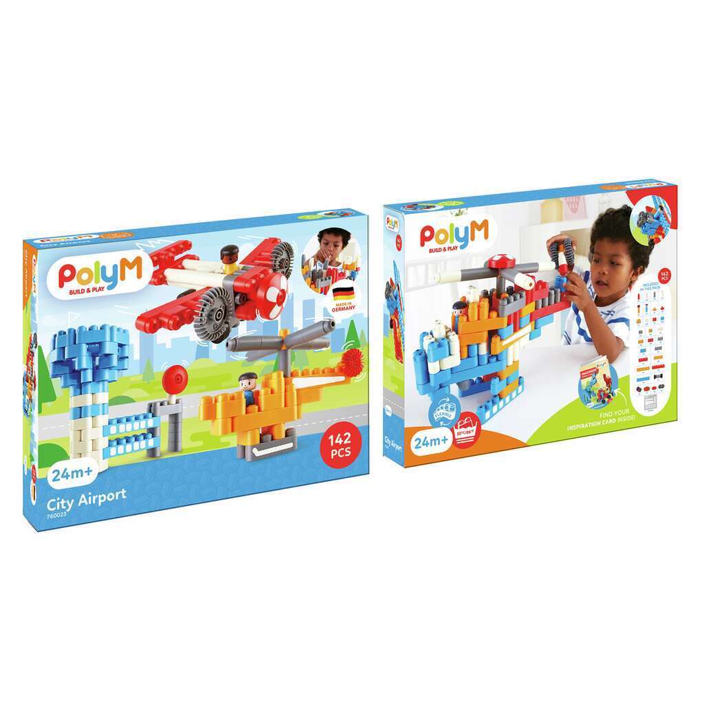 Poly M City Airport 都市機場積木套裝 (142pcs) | 材質柔韌無尖角，讓孩子安心抓握與拼砌 | 適合 2 歲+