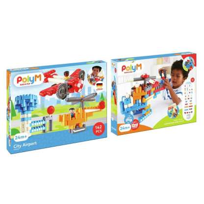 Poly M City Airport 都市機場積木套裝 (142pcs) | 材質柔韌無尖角，讓孩子安心抓握與拼砌 | 適合 2 歲+