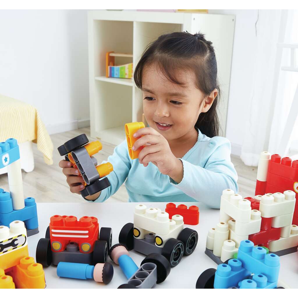 Poly M City Vehicles 都市交通工具積木套裝 (130pcs) | 材質柔韌無尖角，讓孩子安心抓握與拼砌 | 適合 2 歲+