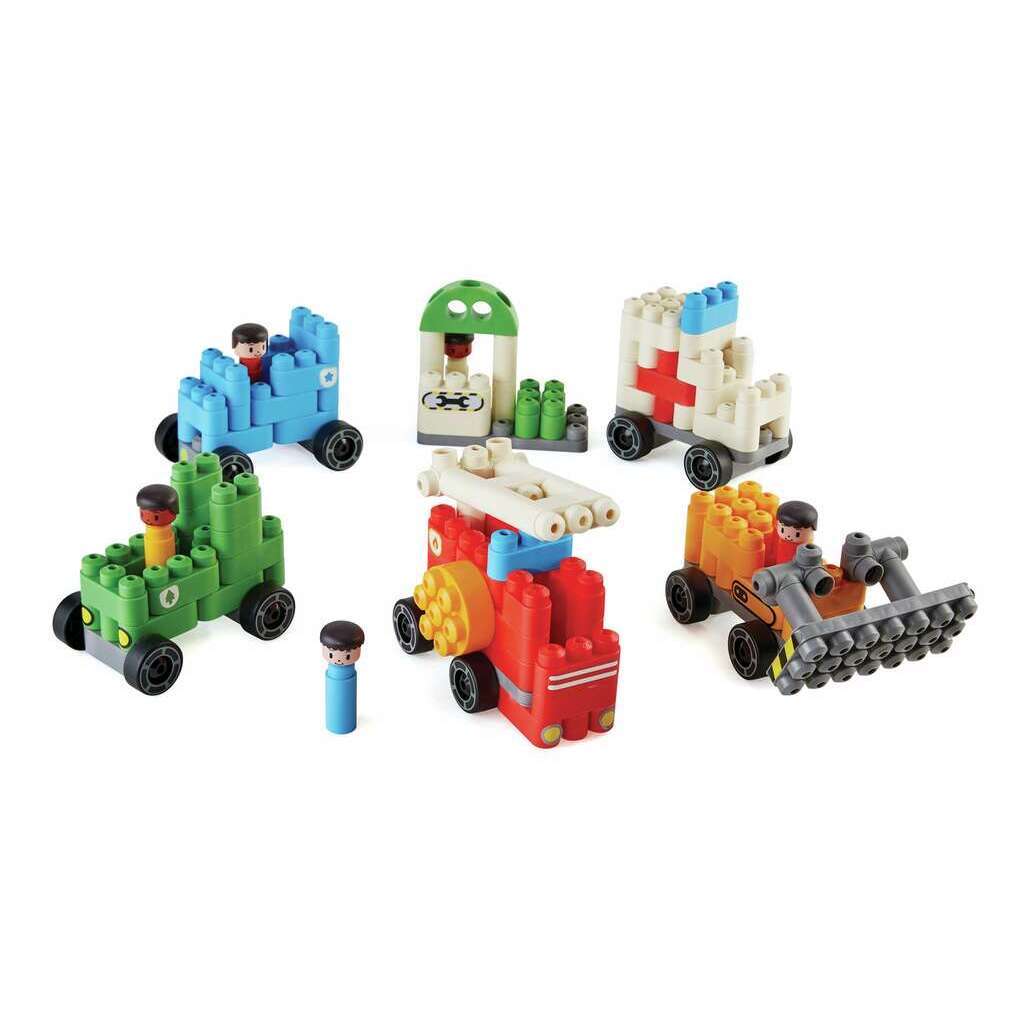 Poly M City Vehicles 都市交通工具積木套裝 (130pcs) | 材質柔韌無尖角，讓孩子安心抓握與拼砌 | 適合 2 歲+