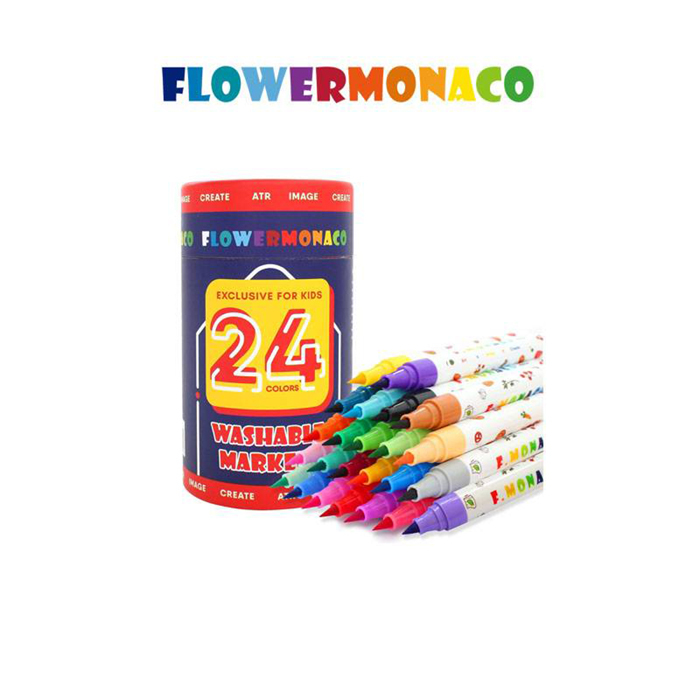 水洗水彩筆24色 | Washable Markers 24color-Flower Monaco-Eurekakids