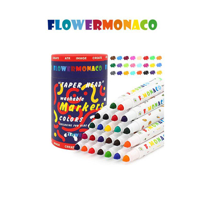 錐頭水彩筆24色 | Taper Head Washable Markers 24 color-Flower Monaco-Eurekakids