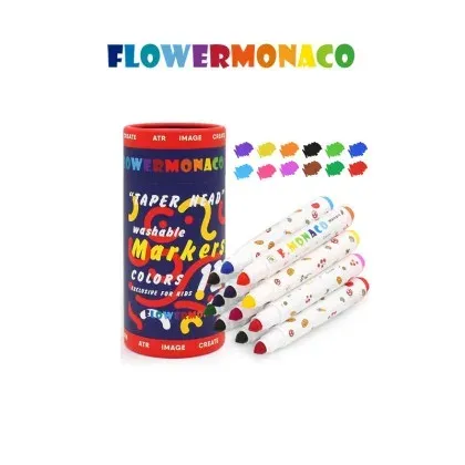 錐頭水彩筆12色 | Taper Head Washable Markers 12 color-Flower Monaco-Eurekakids