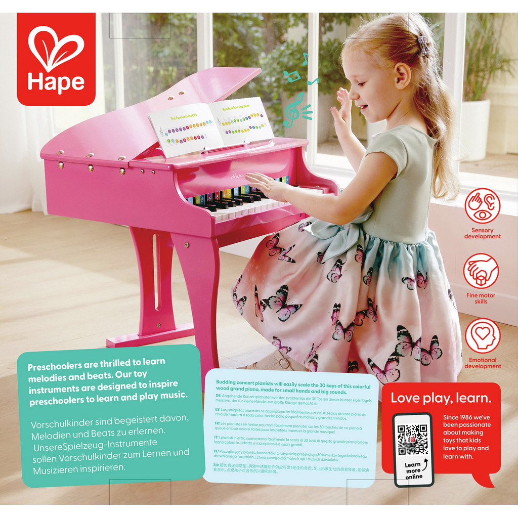 Hape Happy Grand Piano 30鍵 大鋼琴 - 粉紅色 (3-6Y)