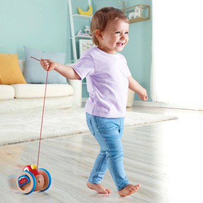 色彩鮮豔的木製推拉玩具適合12個月以上幼兒學步使用