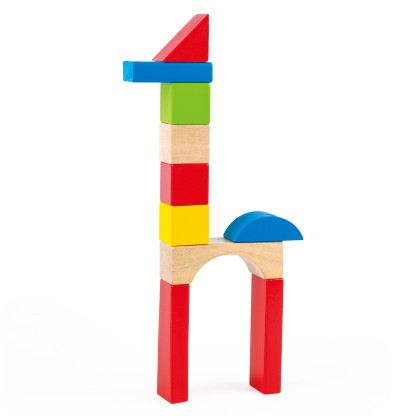 色彩繽紛的楓木積木套裝，包含多種形狀與顏色，適合幼兒建構遊戲