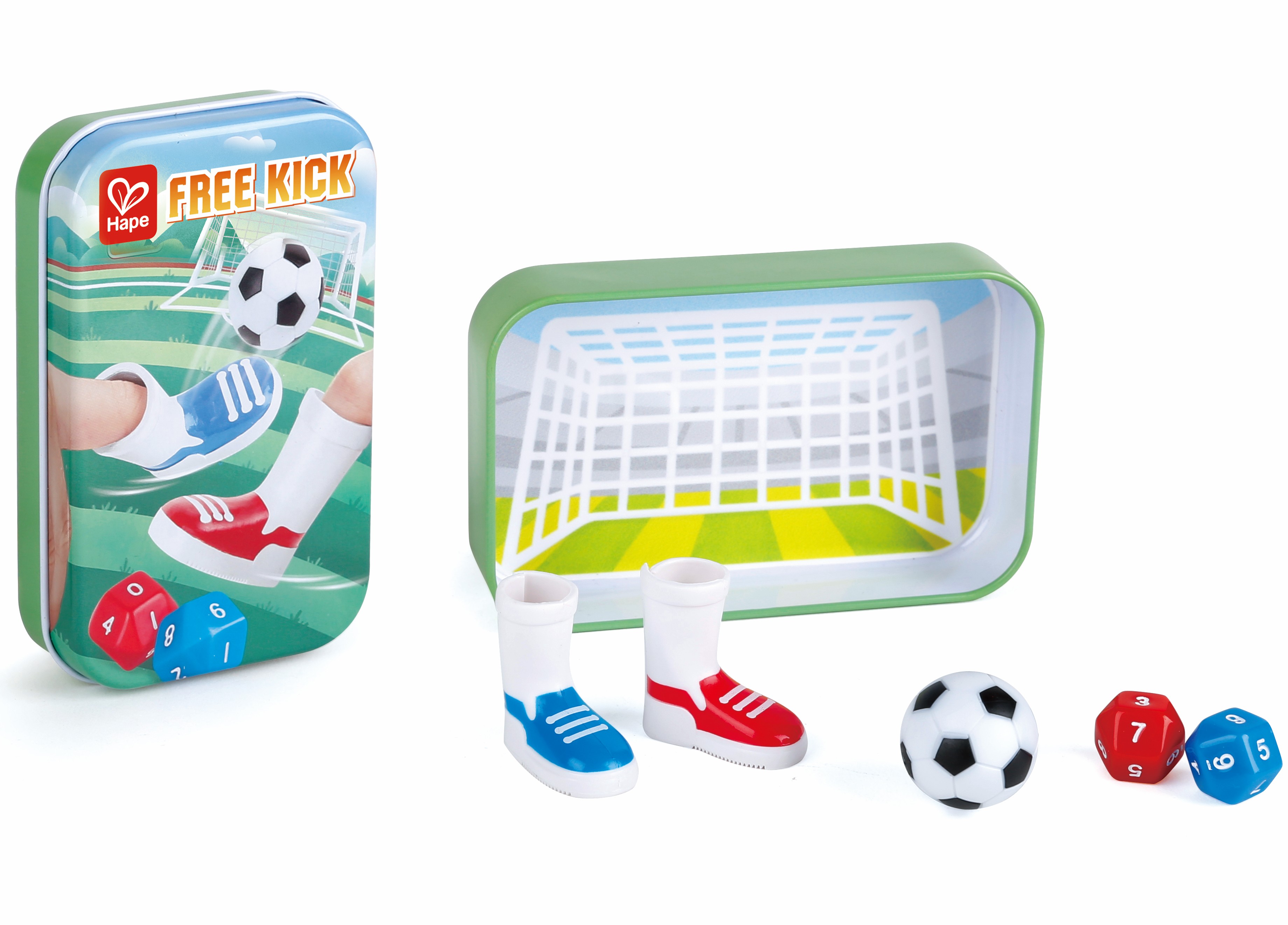 便攜金屬盒設計的手指足球配件包含足球鞋與骰子