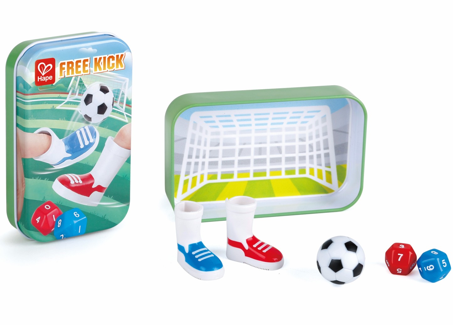 便攜金屬盒設計的手指足球配件包含足球鞋與骰子