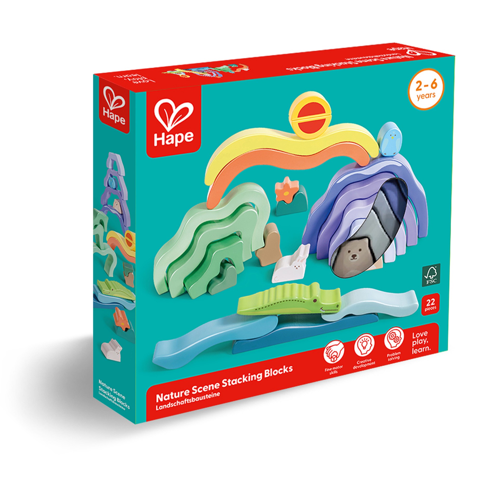 色彩鮮豔的木質積木堆疊遊戲，適合幼兒手眼協調訓練