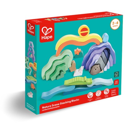 色彩鮮豔的木質積木堆疊遊戲，適合幼兒手眼協調訓練