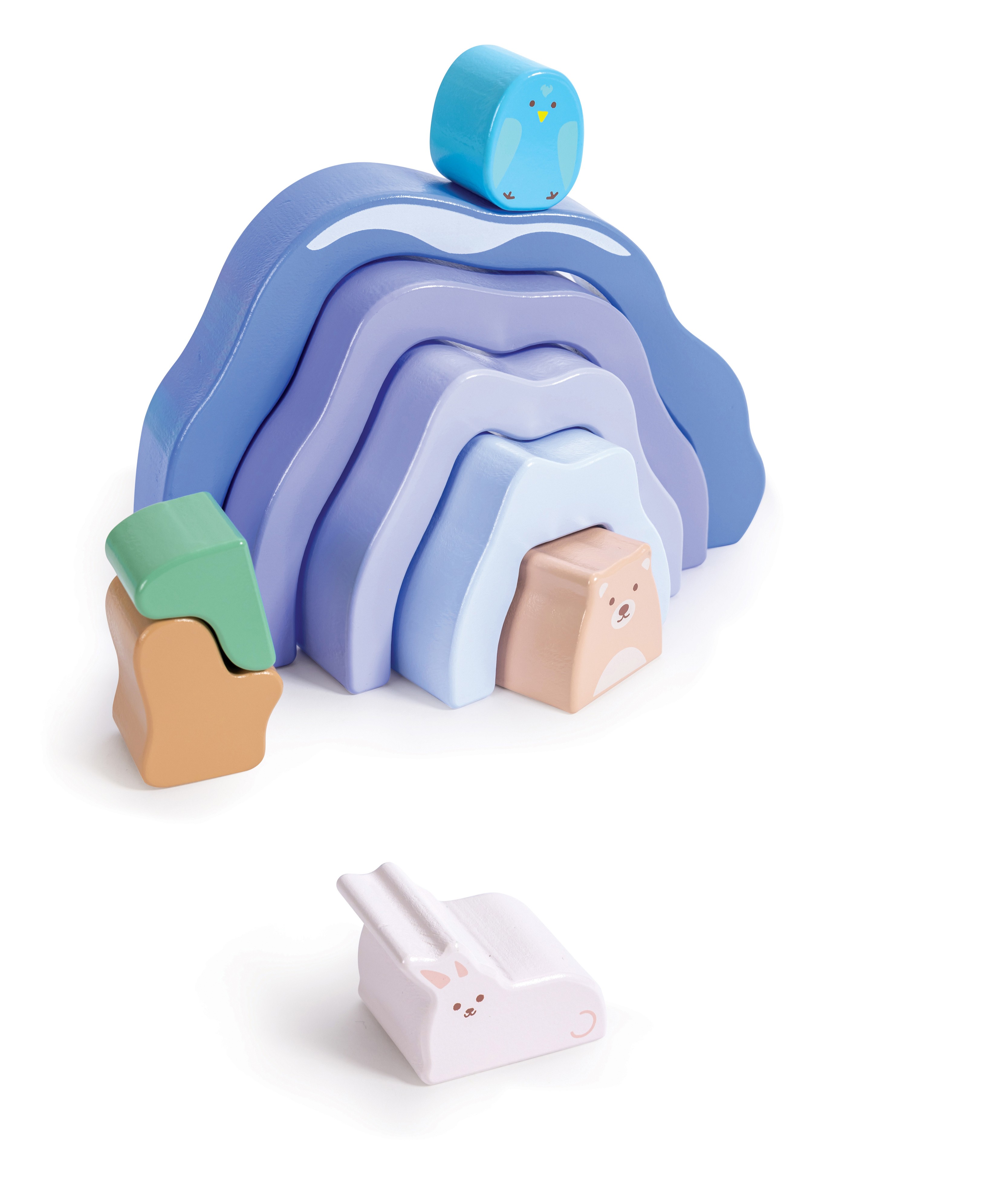 自然場景主題積木配搭動物角色的開放式遊戲場景