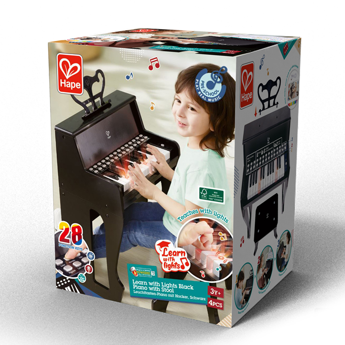 多功能燈光教學鋼琴-黑色(增高版)-HAPE-Eurekakids