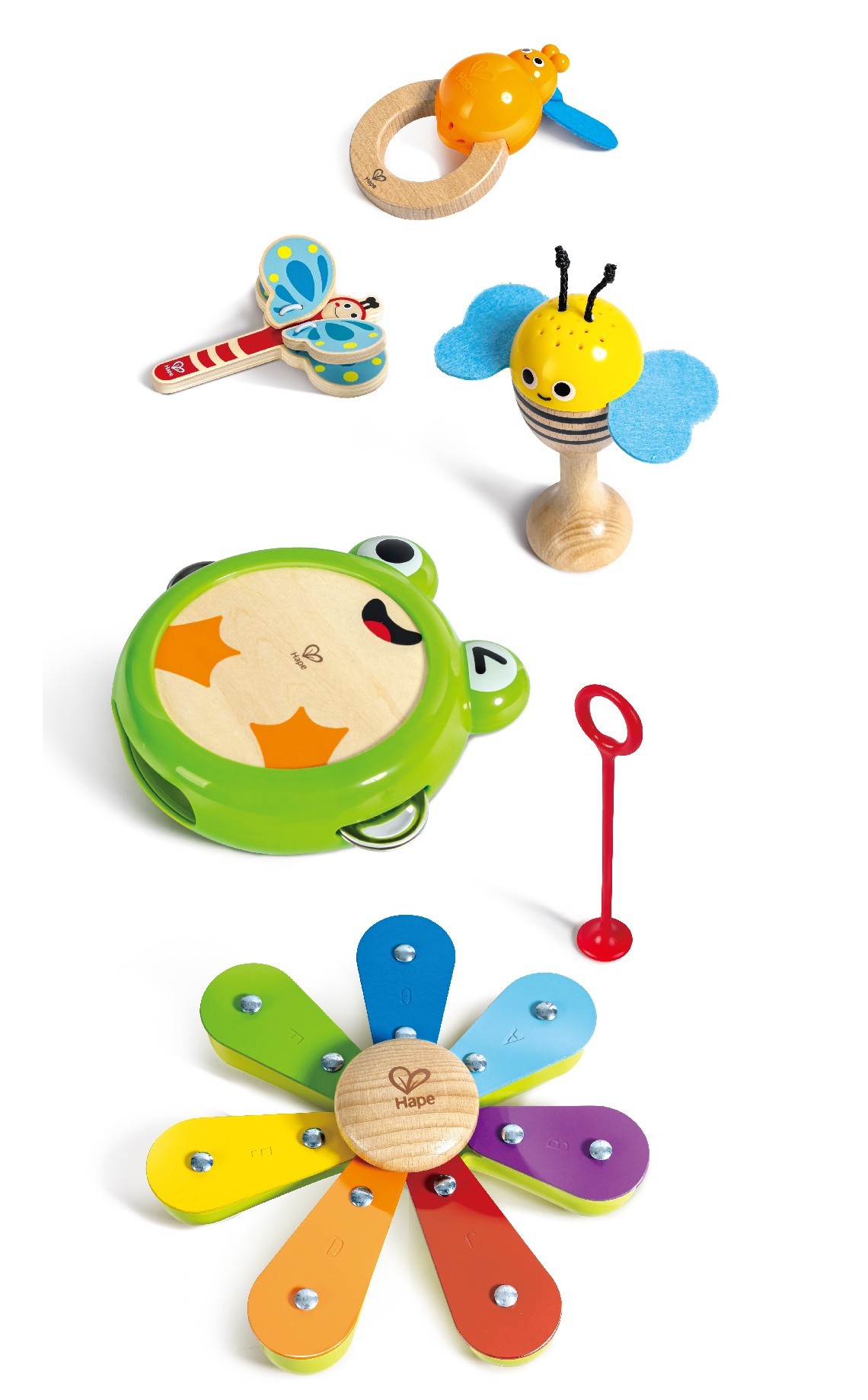 兒童音樂打擊樂器套裝，含五種自然主題樂器適合幼兒音樂啟蒙
