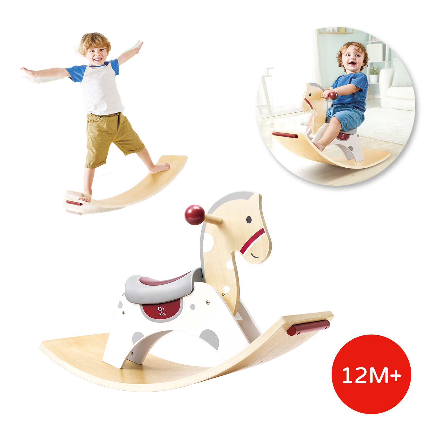 Hape 木製兩用搖馬 | 經典木製玩具配平衡板 | 1 - 3 歲