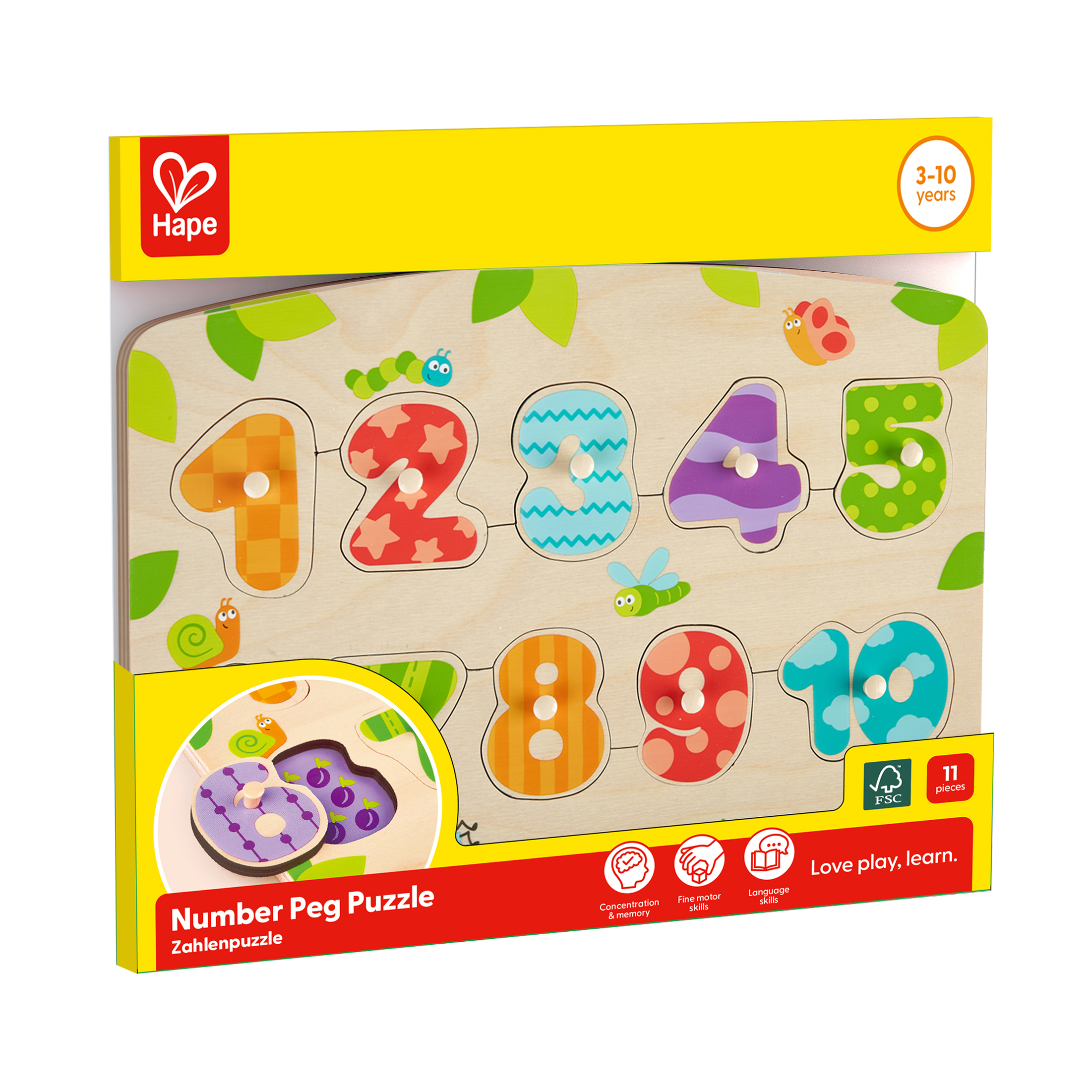 Hape 數字啟蒙小抓手拼圖 | 發展技能丨精細動作丨3-10 歲