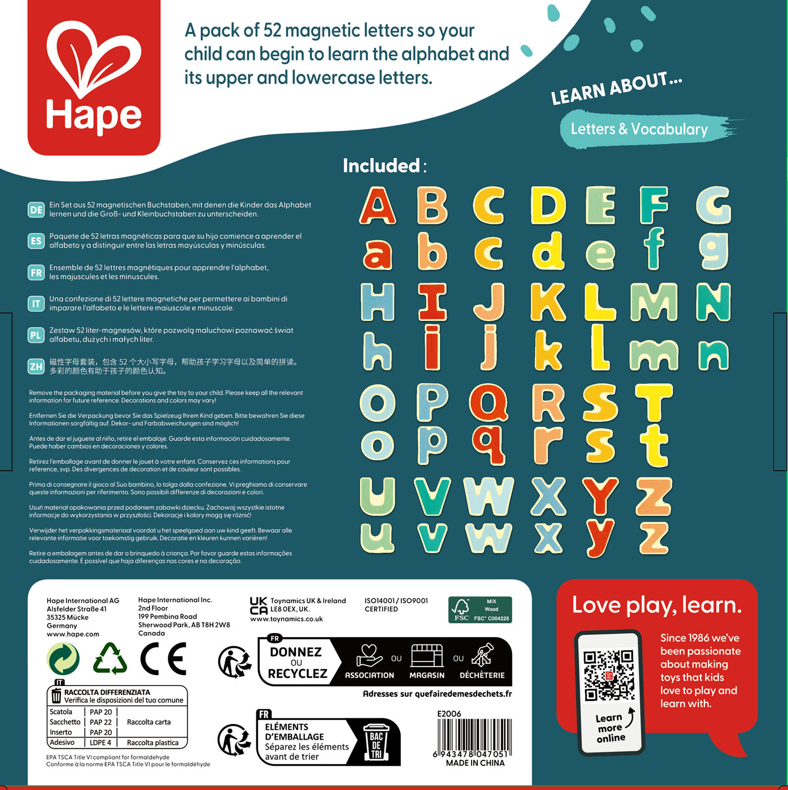2歲以上兒童在冰箱上操作磁性字母進行早期閱讀學習