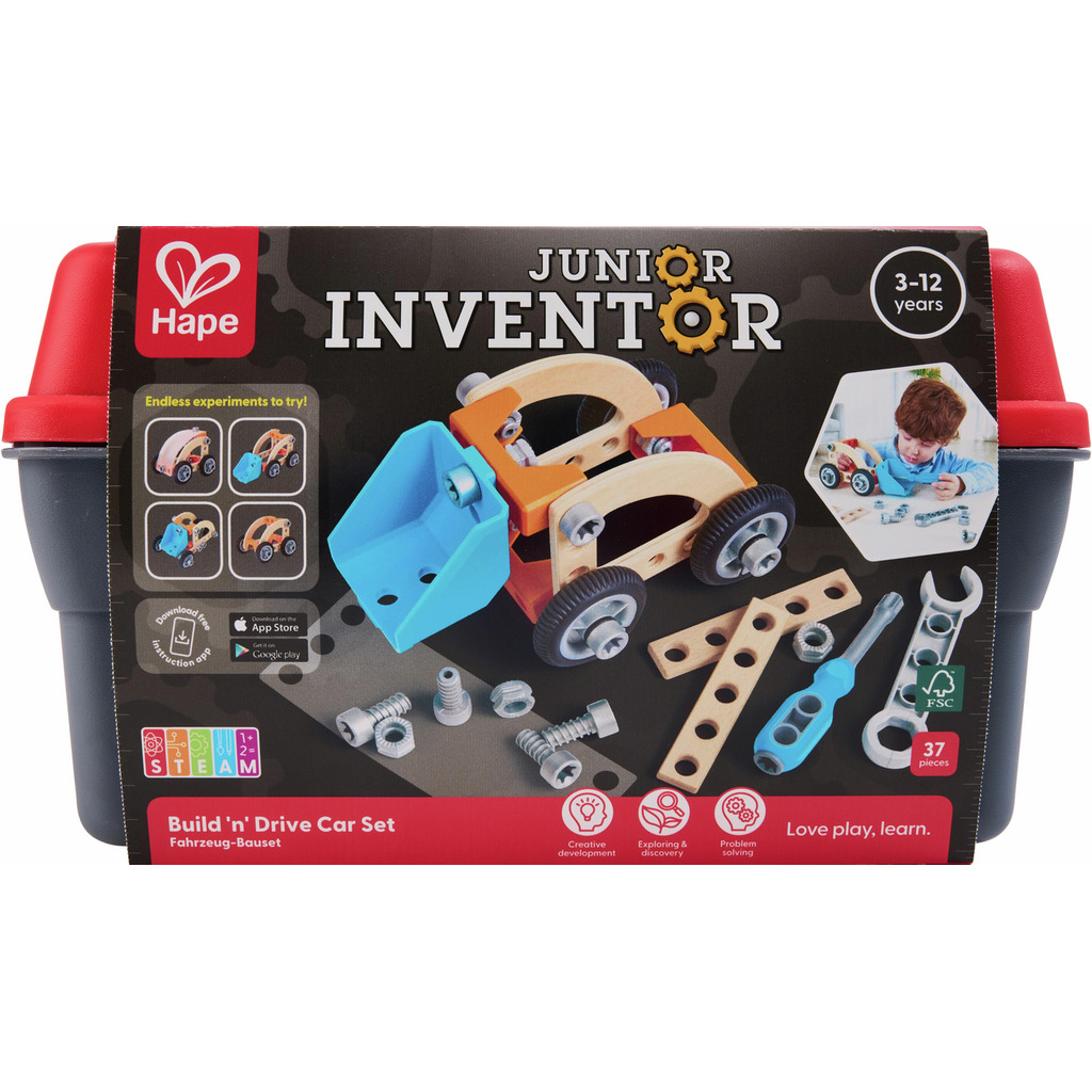 Hape Junior Inventor 組裝駕駛汽車套裝 - 五款車型自己創造 ( 從3歲起 )