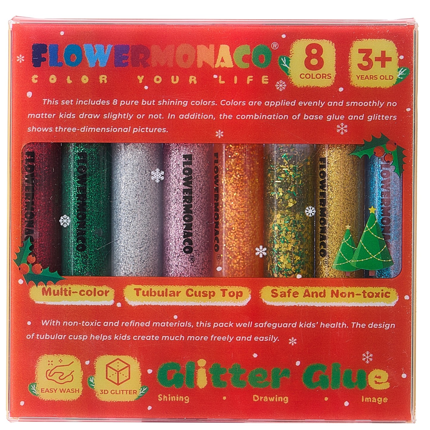 Flower Monaco | 8color glitter glue 八色閃粉彩 | 3歲以上