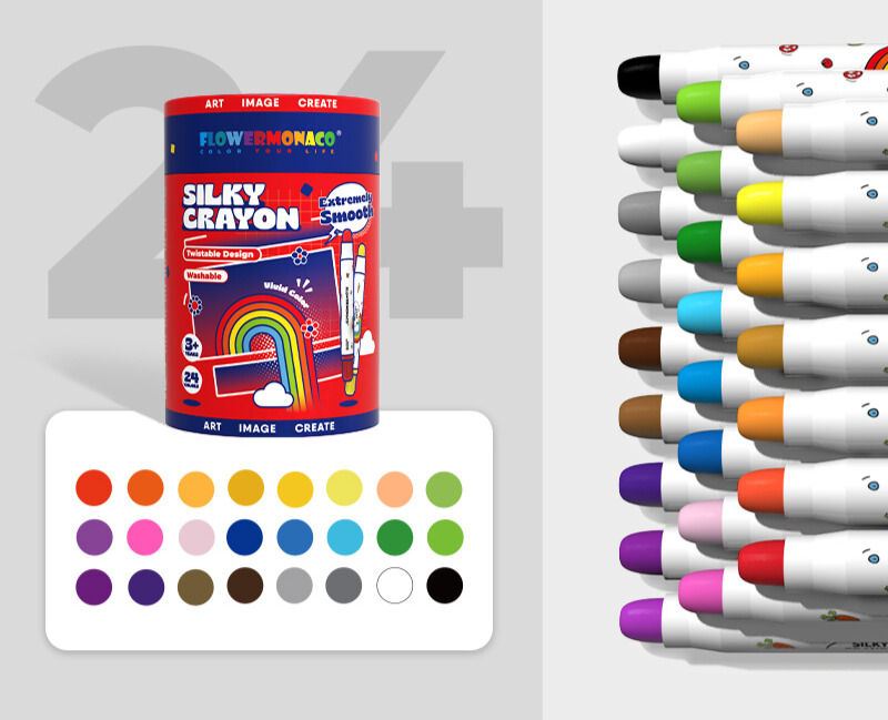 Flower Monaco Silky Crayons 兒童絲滑蠟筆 (24色)