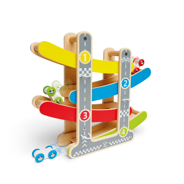 色彩鮮豔的兒童賽道玩具配有小型木製賽車促進視覺追蹤發展