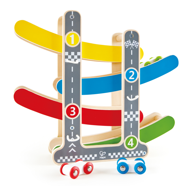 色彩鮮豔的兒童賽道玩具配有小型木製賽車促進視覺追蹤發展