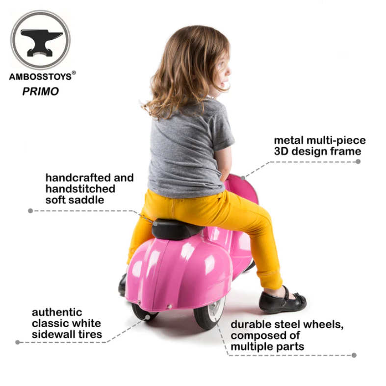 Ambosstoys PRIMO 經典 兒童平衡車 (迷人粉 PINK) | 送給孩子、孫子或愛人的完美禮物 | 每位經典汽車愛好者的收藏品