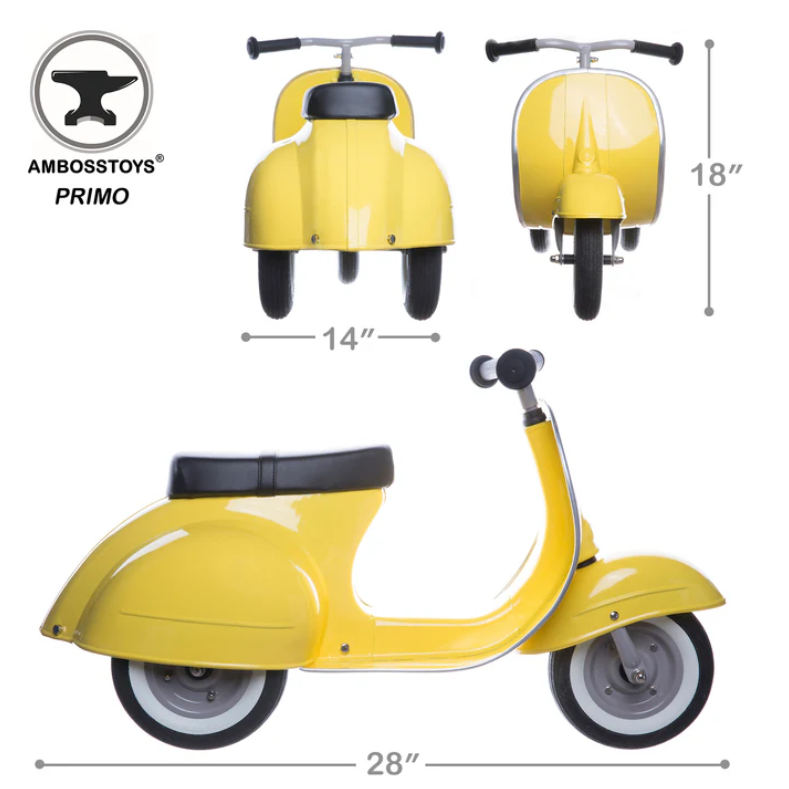 Ambosstoys PRIMO 經典 兒童平衡車 (檸檬黃 YELLOW) | 送給孩子、孫子或愛人的完美禮物 | 每位經典汽車愛好者的收藏品