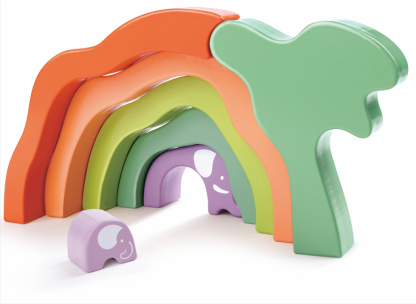 色彩繽紛的不規則形狀木製積木，適合幼兒創意堆疊與建構遊戲