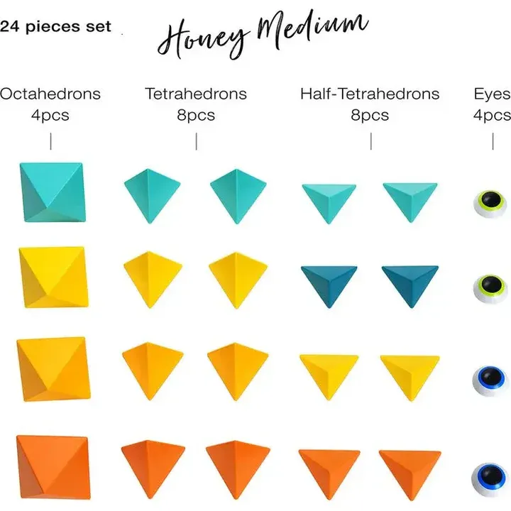 Trido Honey 藝術 3D 磁性積木 (璀璨光明系列 進階版 - 24件套) STEM 玩具 | 所有面均可連接，無毒且通過 CE 認證 | 適合 3 歲以上兒童 🔥八折優惠 20%🔥