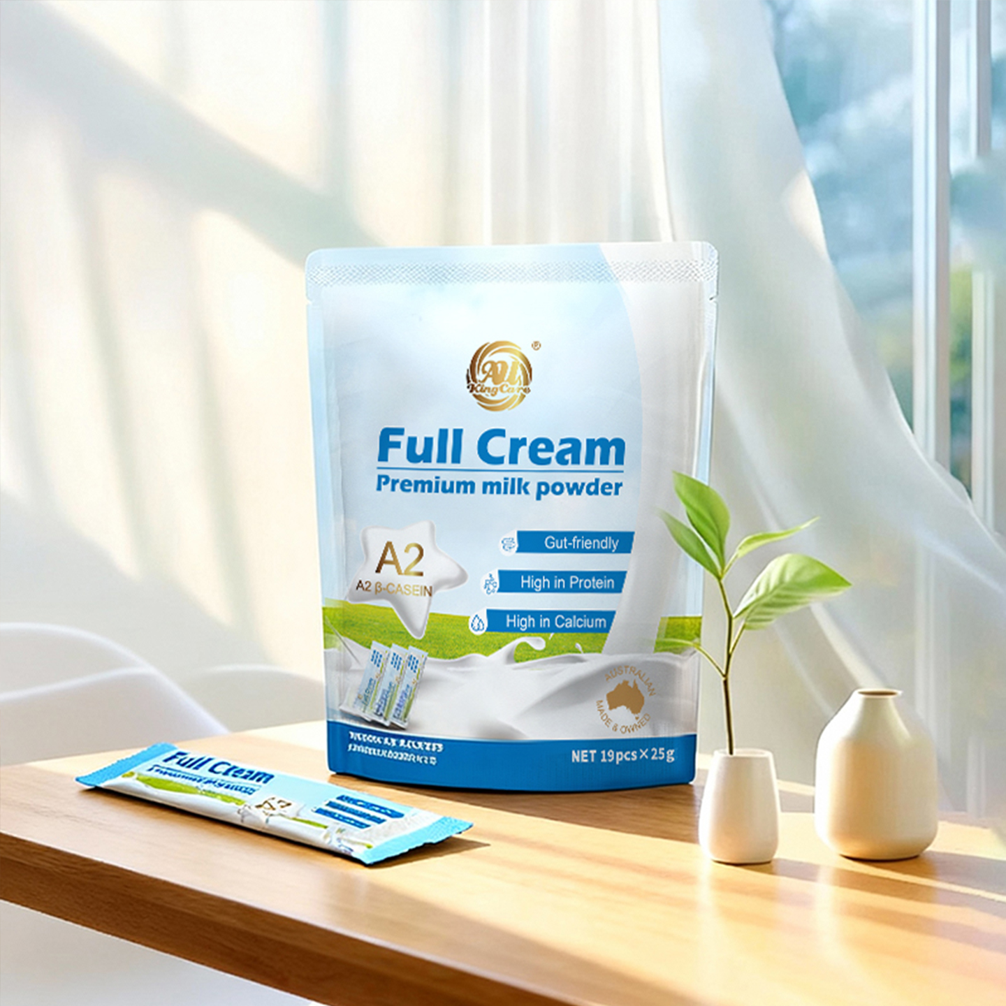 AU KingCare A2 β-Casein Full Cream Premium Milk Powder (475g | 19 x 25g Sachets)
