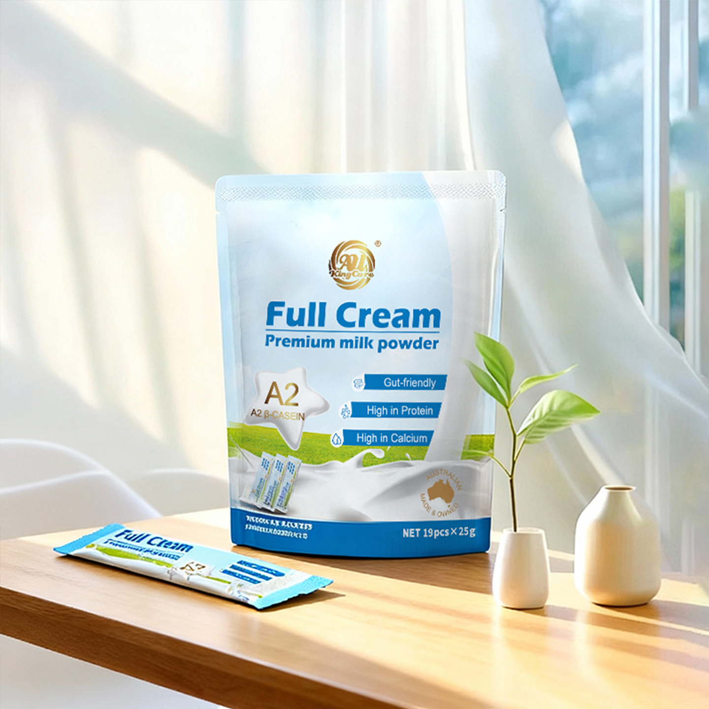 AU KingCare A2 β-Casein Full Cream Premium Milk Powder (475g | 19 x 25g Sachets)